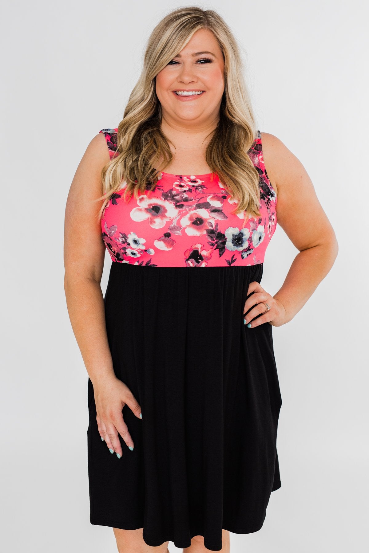 Attracted to You Floral Dress- Neon Pink & Black