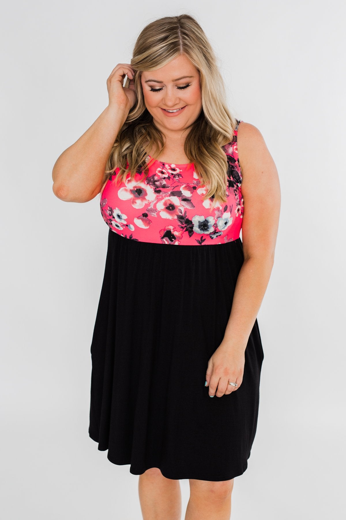 Attracted to You Floral Dress- Neon Pink & Black