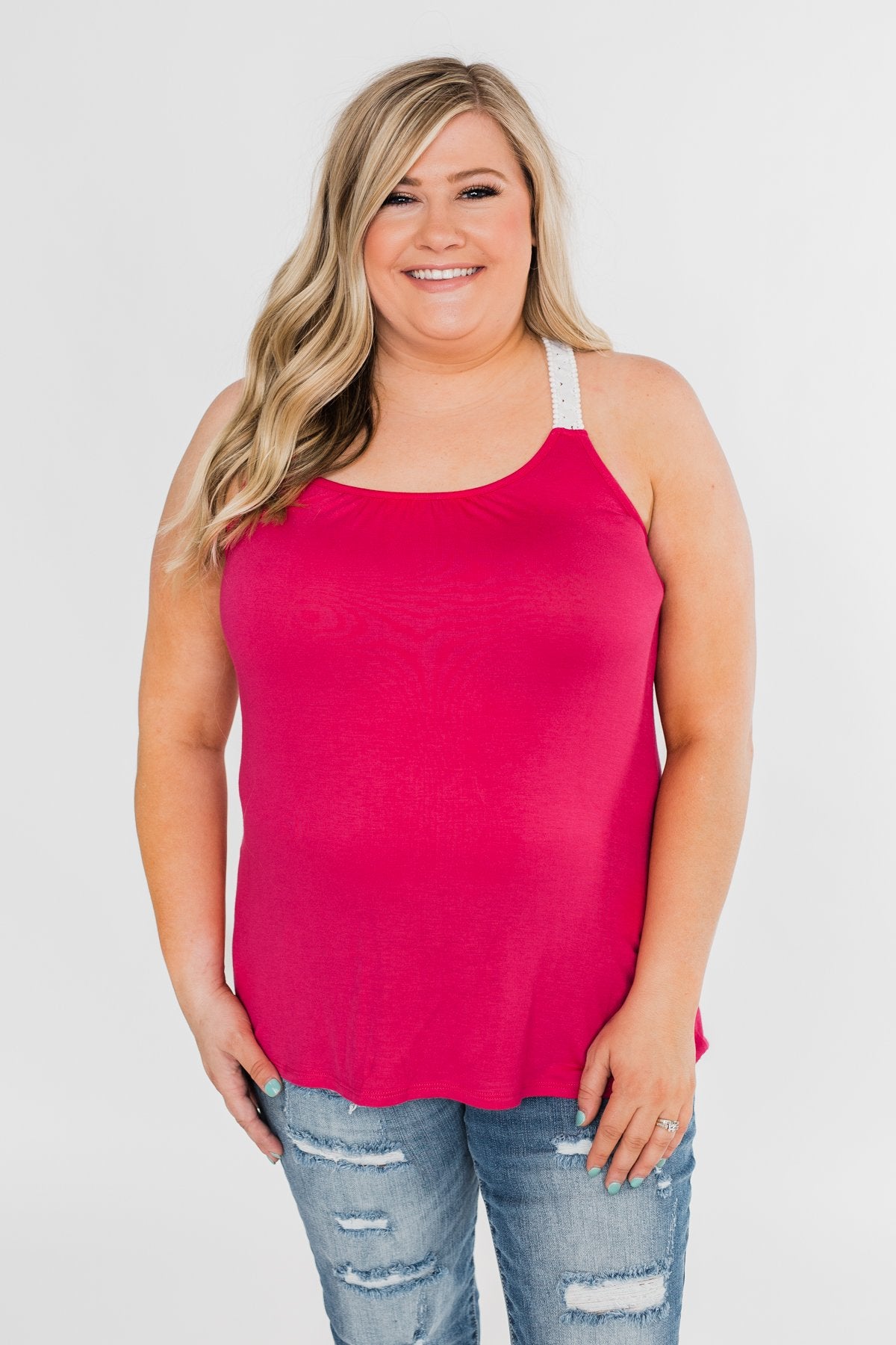Crochet Strap Fuchsia Tank Top