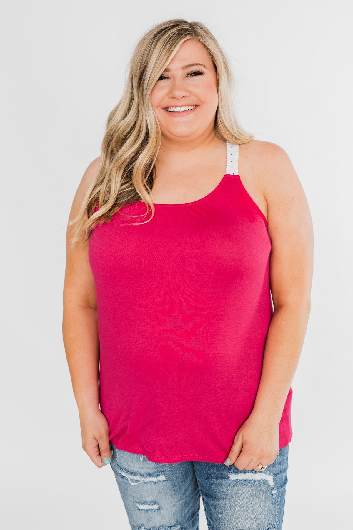 Crochet Strap Fuchsia Tank Top