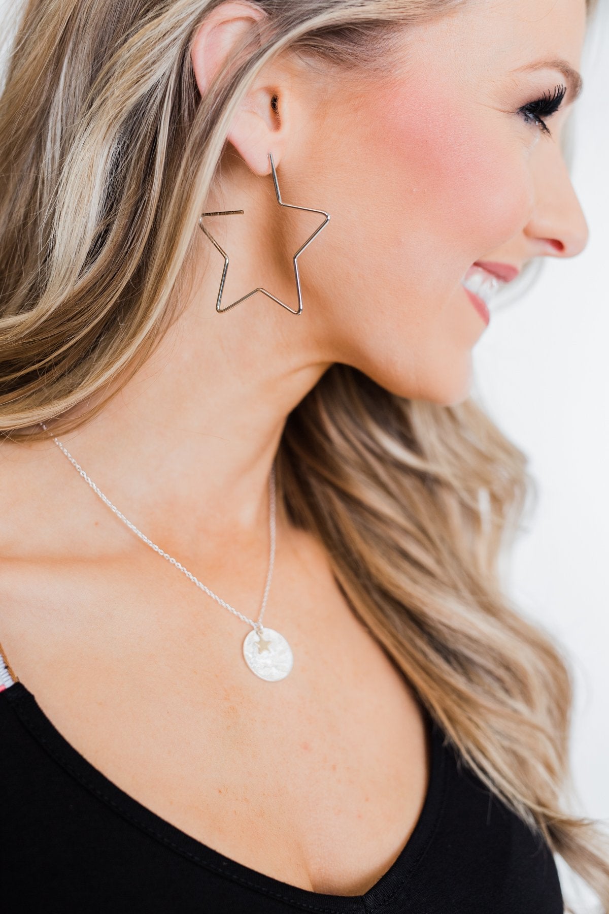Star Hoop Earrings- Silver