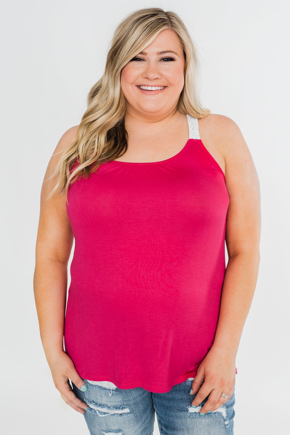 Crochet Strap Fuchsia Tank Top