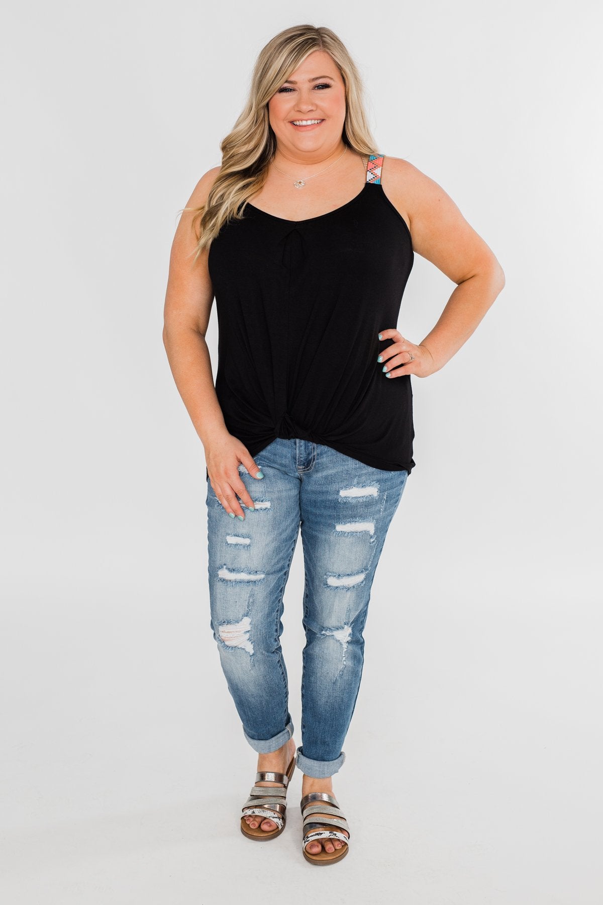 Somewhere Waiting for Me Twist Tank Top- Black