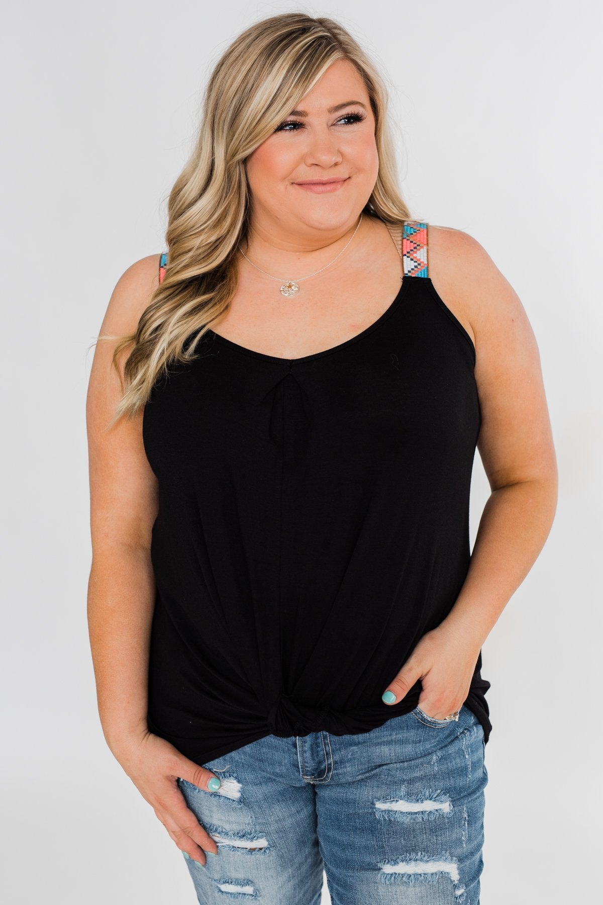 Somewhere Waiting for Me Twist Tank Top- Black