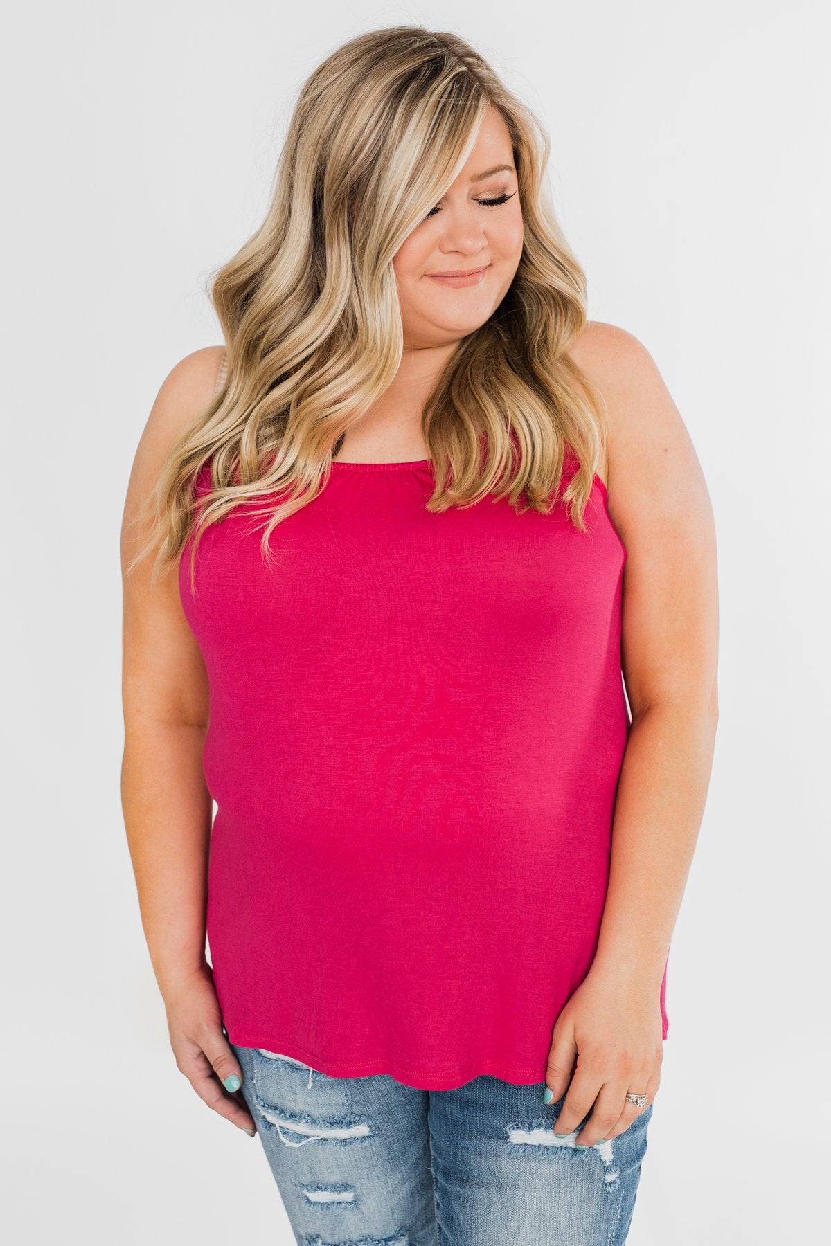 Crochet Strap Fuchsia Tank Top