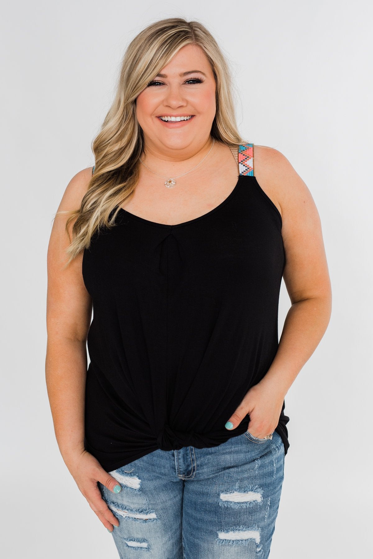 Somewhere Waiting for Me Twist Tank Top- Black