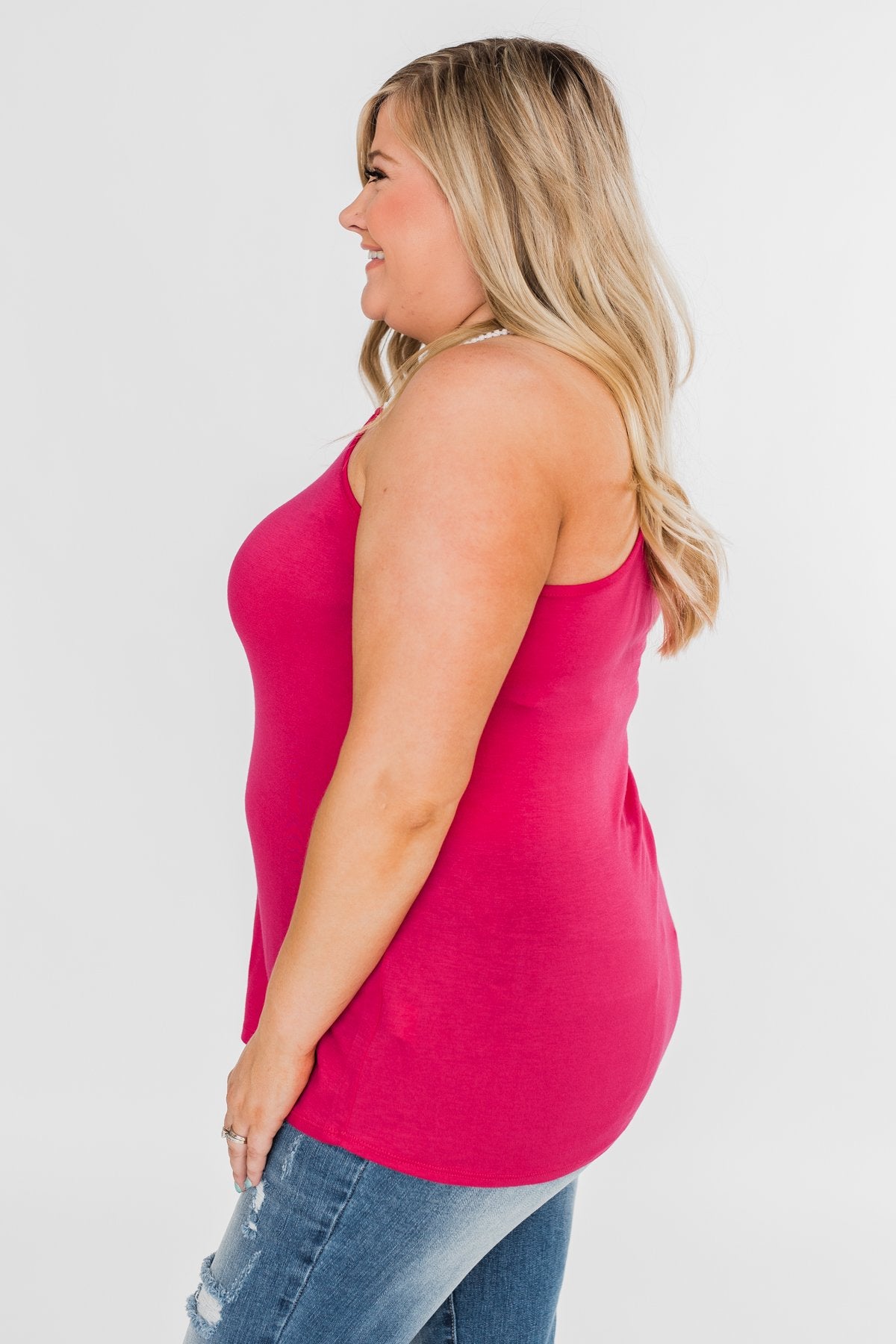 Crochet Strap Fuchsia Tank Top