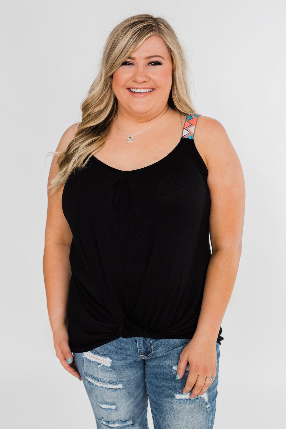 Somewhere Waiting for Me Twist Tank Top- Black