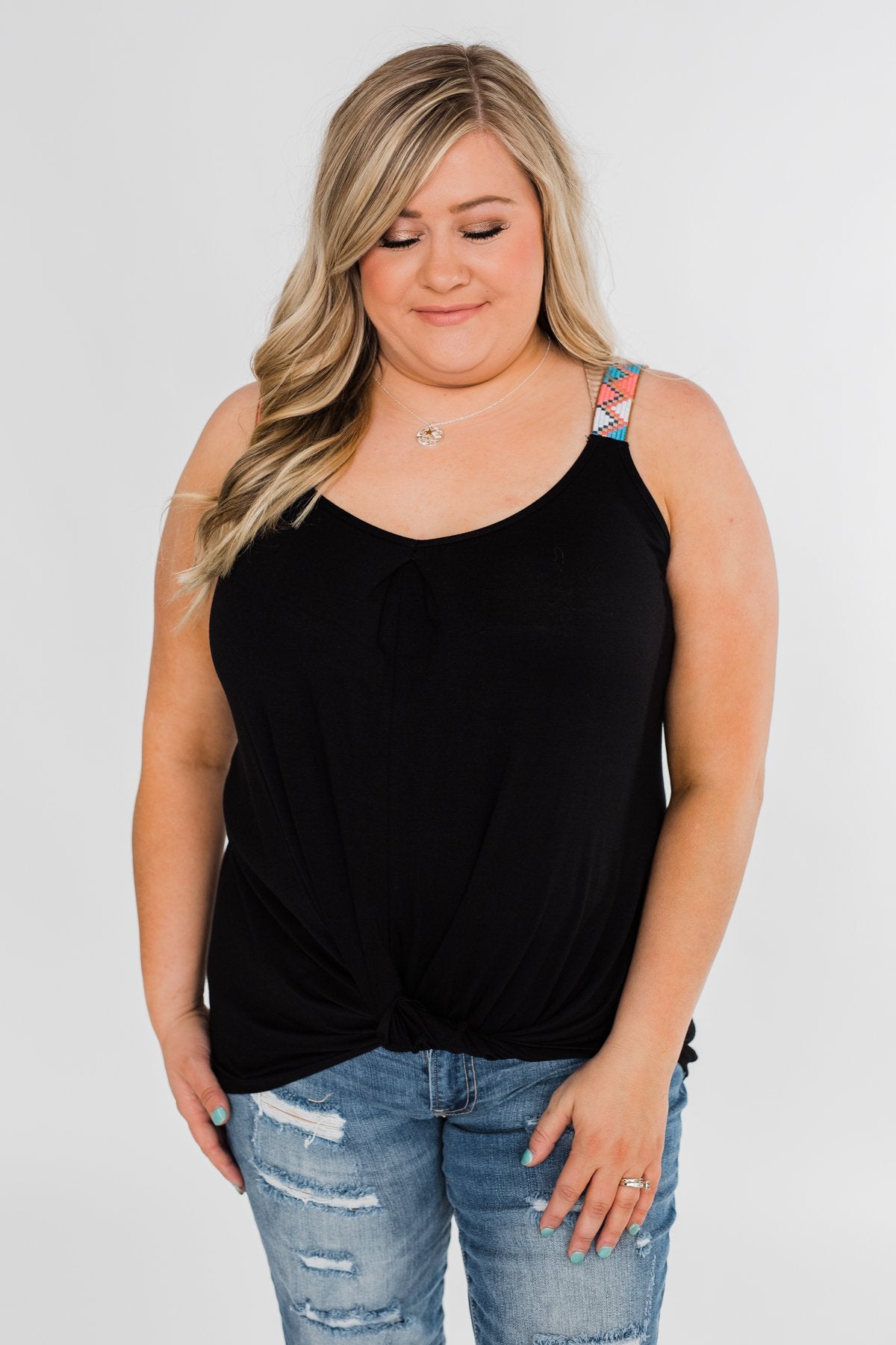 Somewhere Waiting for Me Twist Tank Top- Black