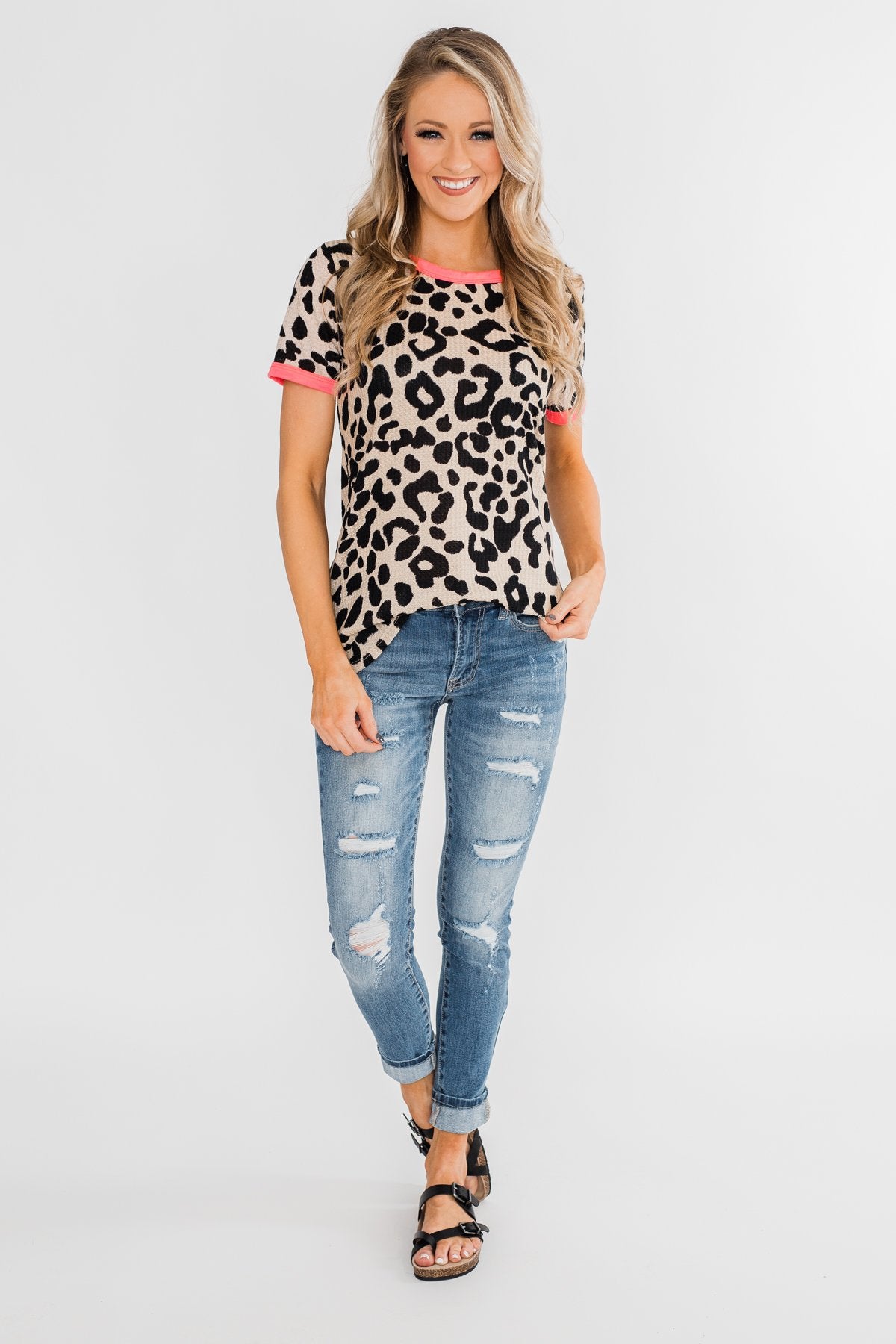 Love for Leopard Short Sleeve Top- Neutral & Neon Pink