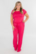 Short Sleeve Drawstring Jumpsuit- Fuchsia