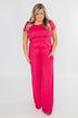 Short Sleeve Drawstring Jumpsuit- Fuchsia