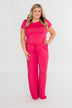 Short Sleeve Drawstring Jumpsuit- Fuchsia