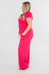 Short Sleeve Drawstring Jumpsuit- Fuchsia