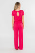 Short Sleeve Drawstring Jumpsuit- Fuchsia