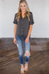 Casual and Comfy Tie Top- Charcoal