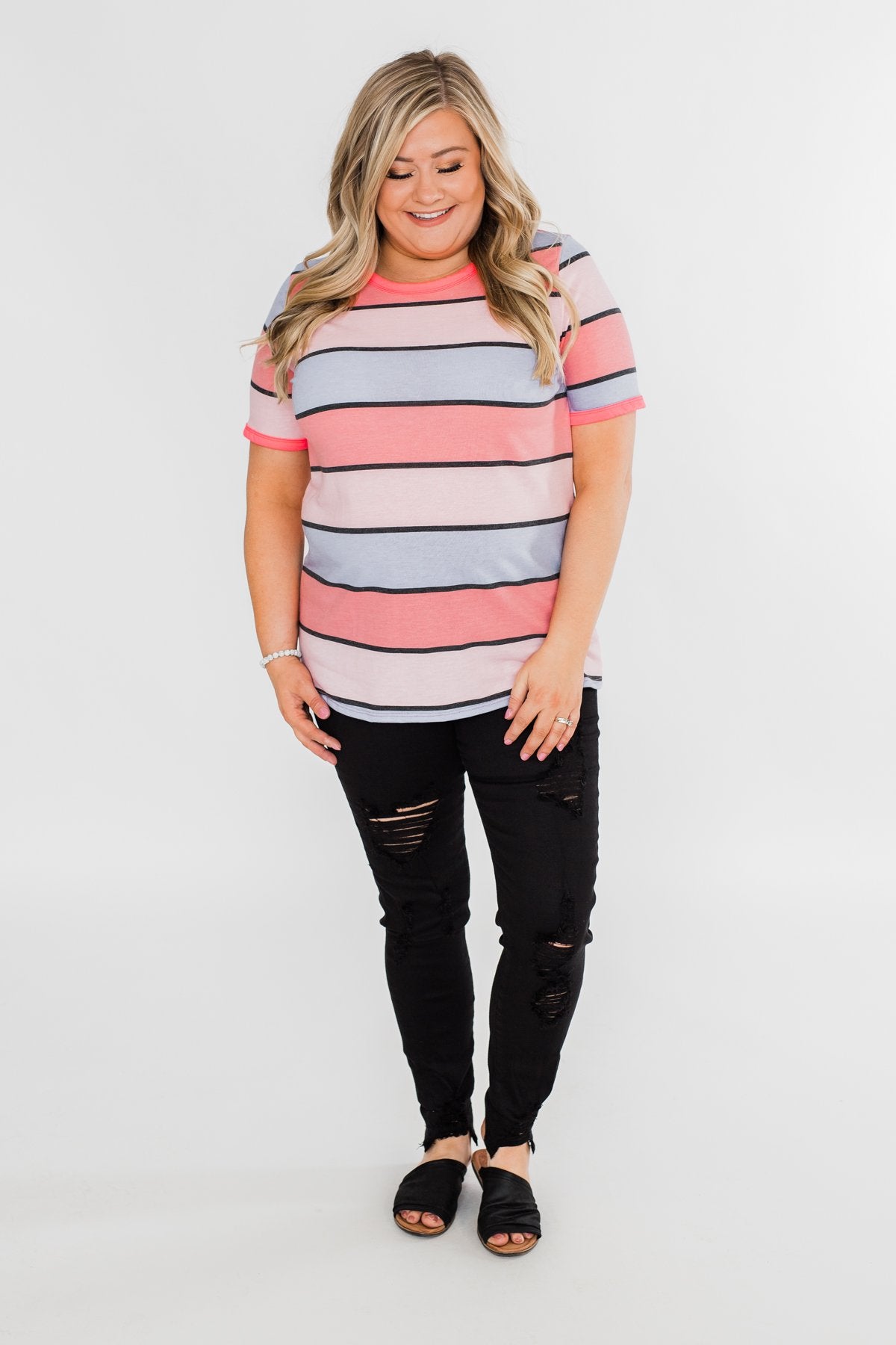 Live A Colorful Life Striped Top- Pink & Purple Tones
