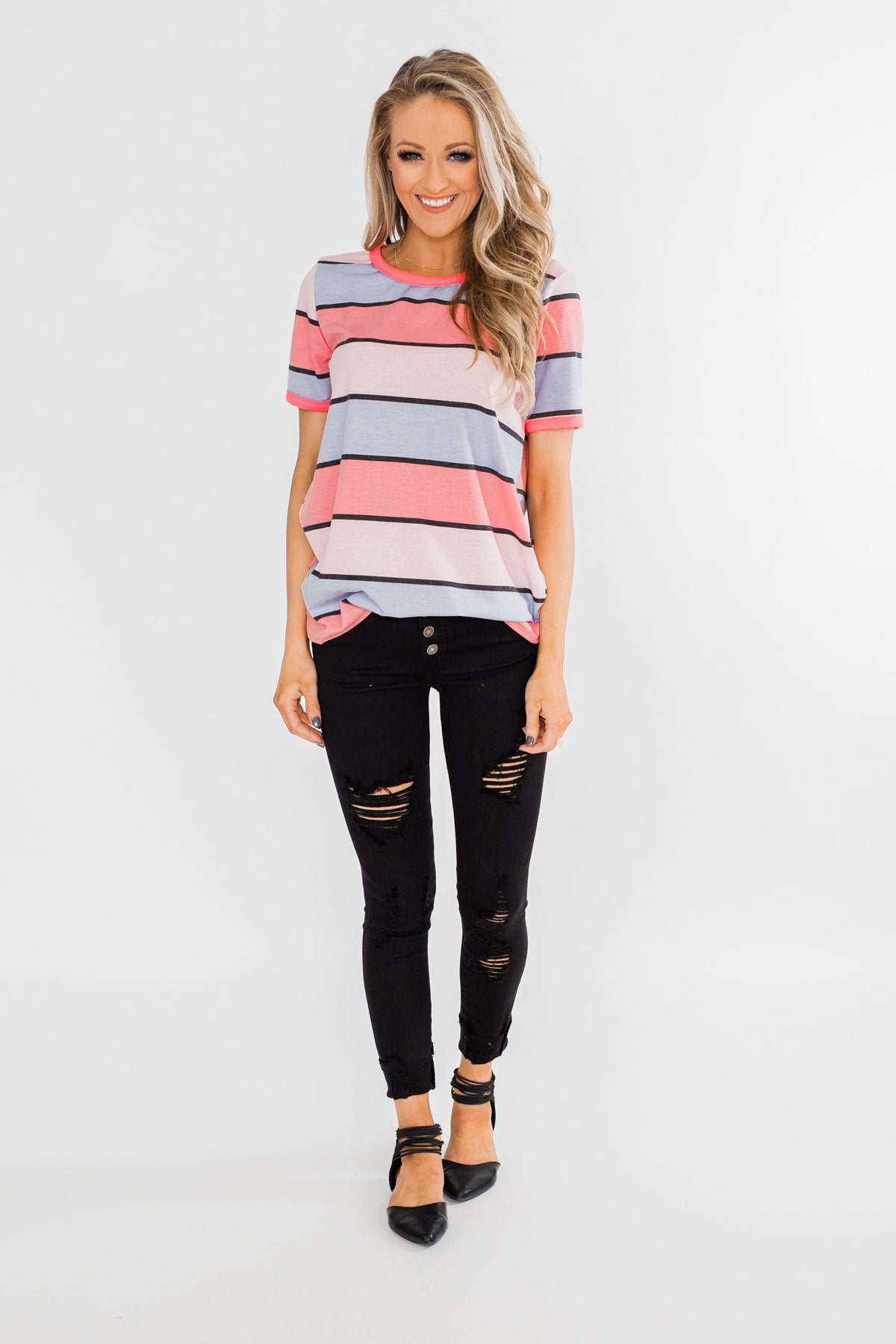 Live A Colorful Life Striped Top- Pink & Purple Tones
