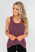 Striped Lace Racerback Tank Top- Neon Pink & Black