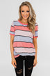 Live A Colorful Life Striped Top- Pink & Purple Tones