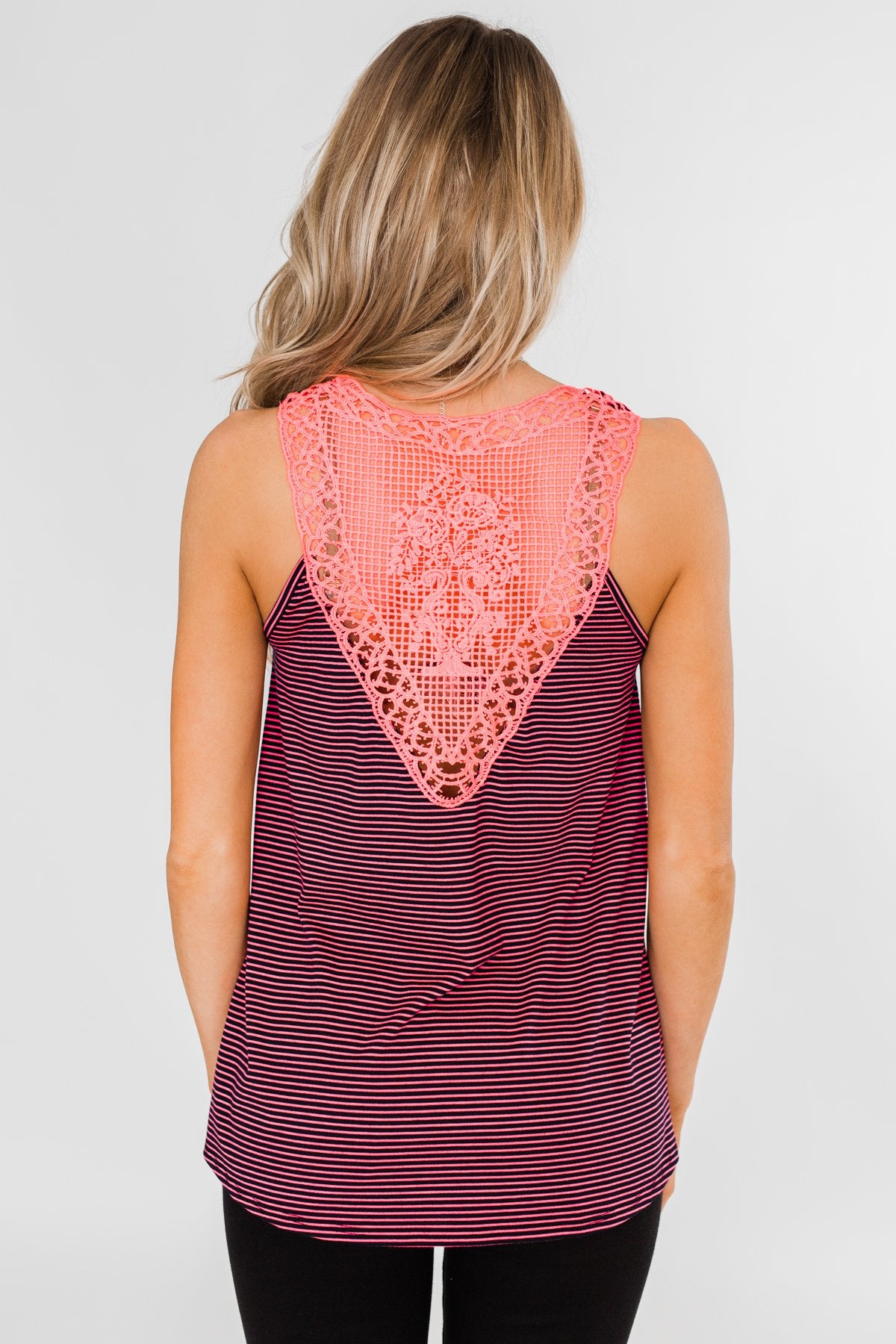 Striped Lace Racerback Tank Top- Neon Pink & Black – The Pulse