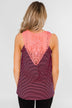 Striped Lace Racerback Tank Top- Neon Pink & Black