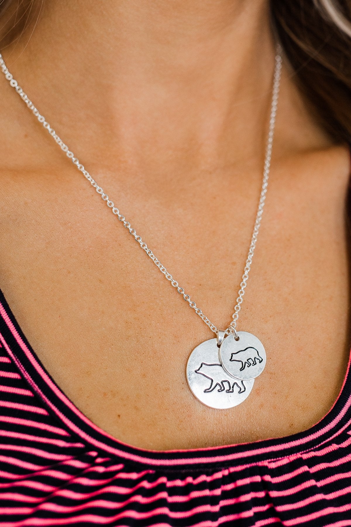 Big & Little Bear Pendant Necklace- Silver