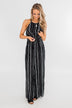 Into the Night Striped Halter Jumpsuit- Black