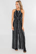 Into the Night Striped Halter Jumpsuit- Black