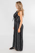 Into the Night Striped Halter Jumpsuit- Black