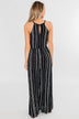 Into the Night Striped Halter Jumpsuit- Black