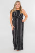 Into the Night Striped Halter Jumpsuit- Black