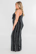 Into the Night Striped Halter Jumpsuit- Black