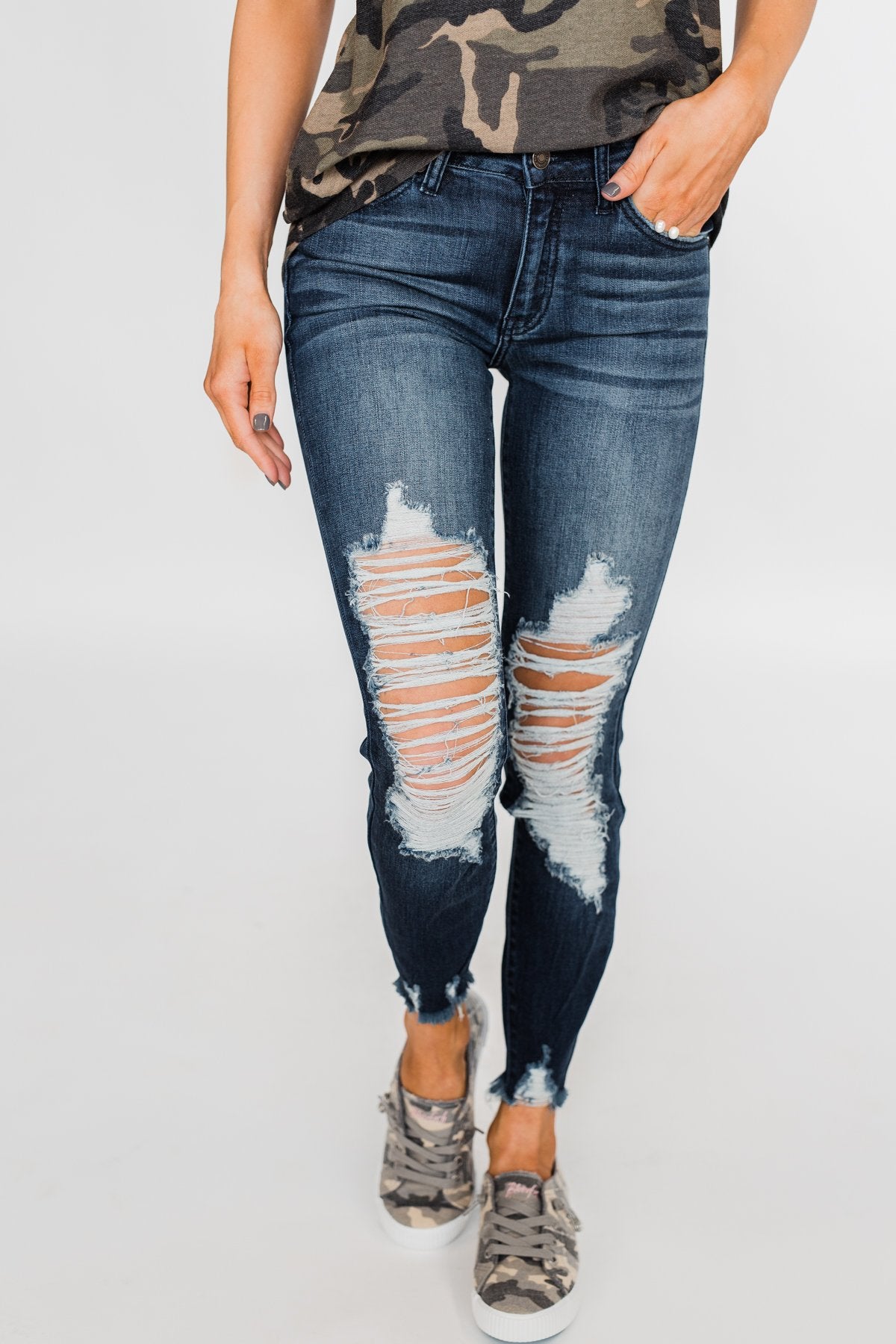 KanCan Raw Hem Skinny Jeans- Clara Wash