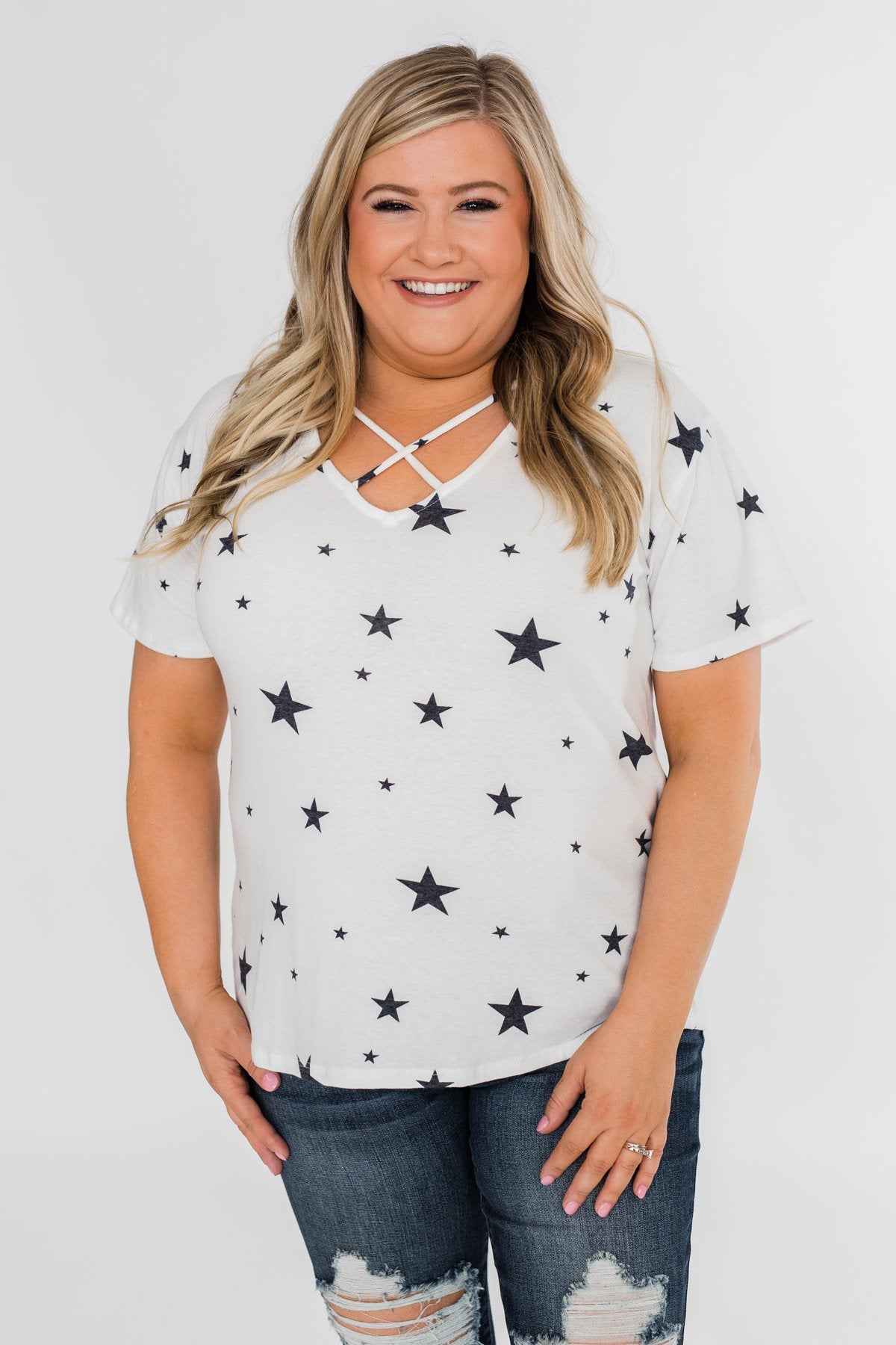 Shine On Criss-Cross Star Top- Ivory