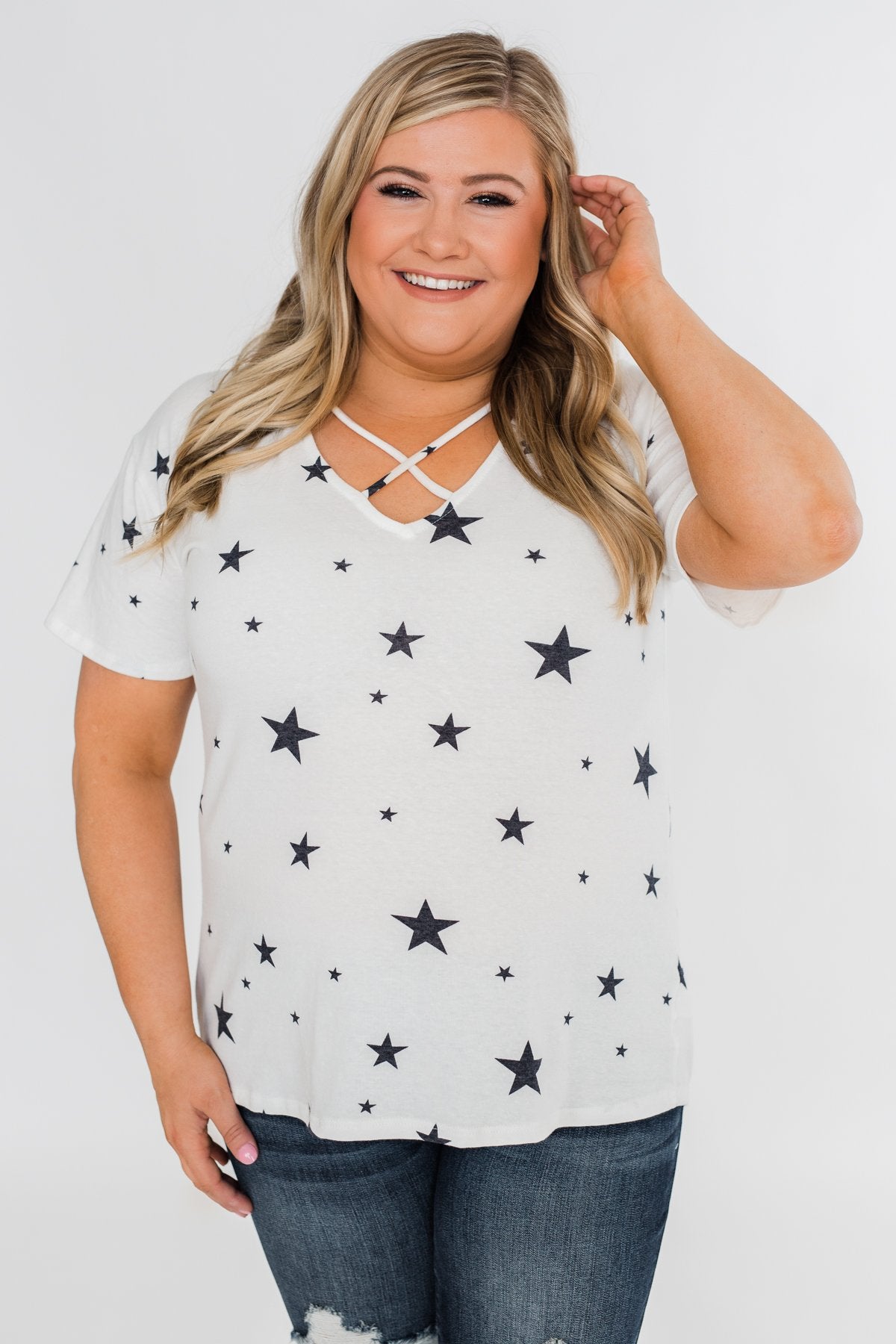 Shine On Criss-Cross Star Top- Ivory