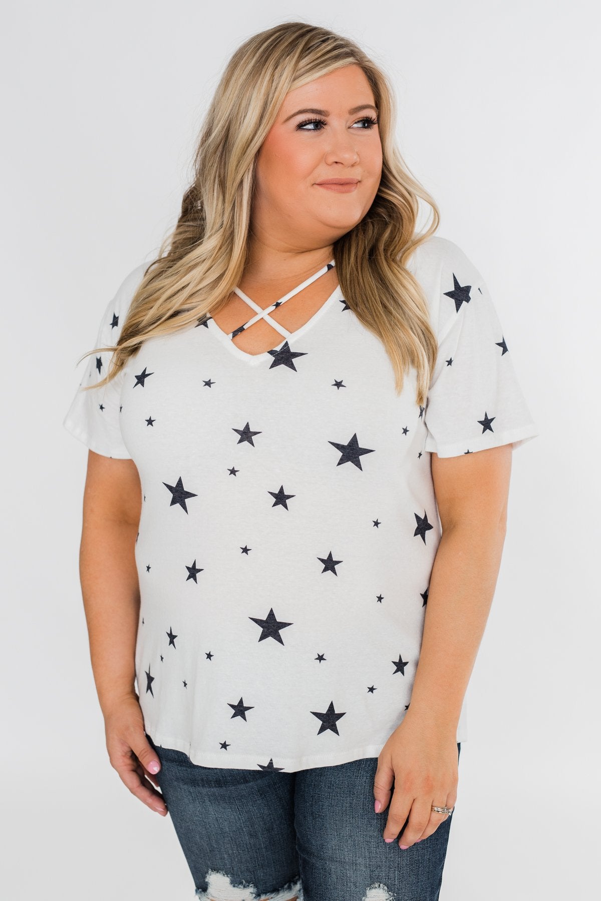 Shine On Criss-Cross Star Top- Ivory