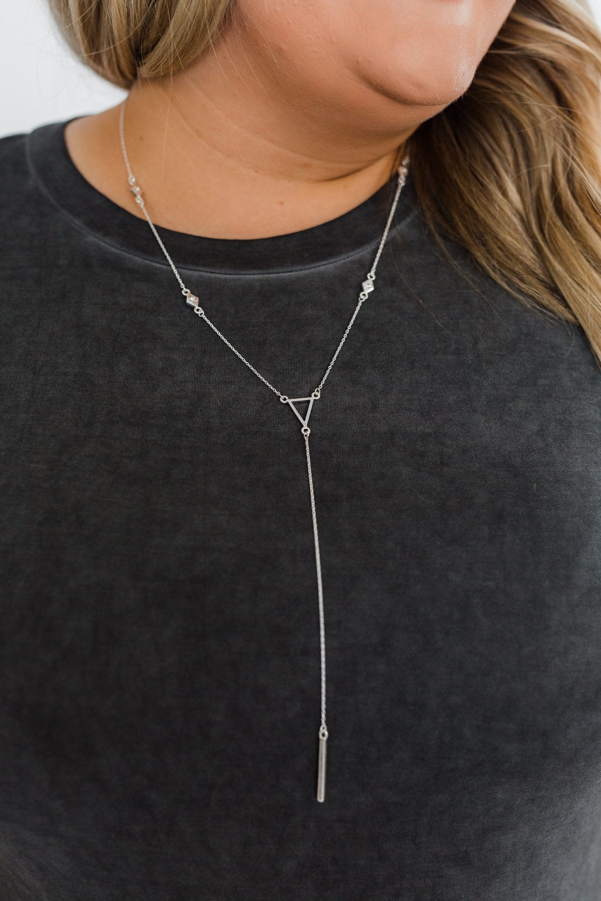 Triangle Detail Long Necklace- Silver