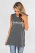 "Gameday" Graphic Tank Top- Charcoal