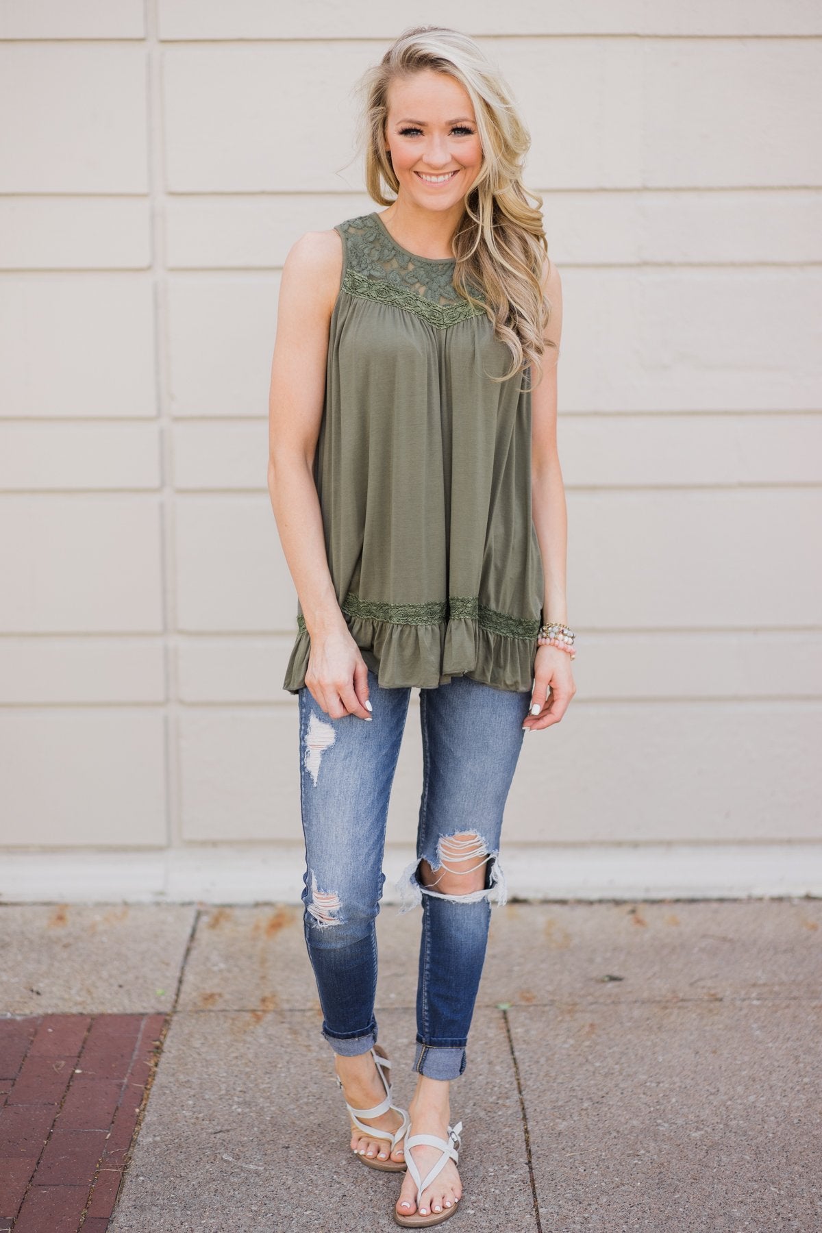 Coming Home Lace Tank- Olive