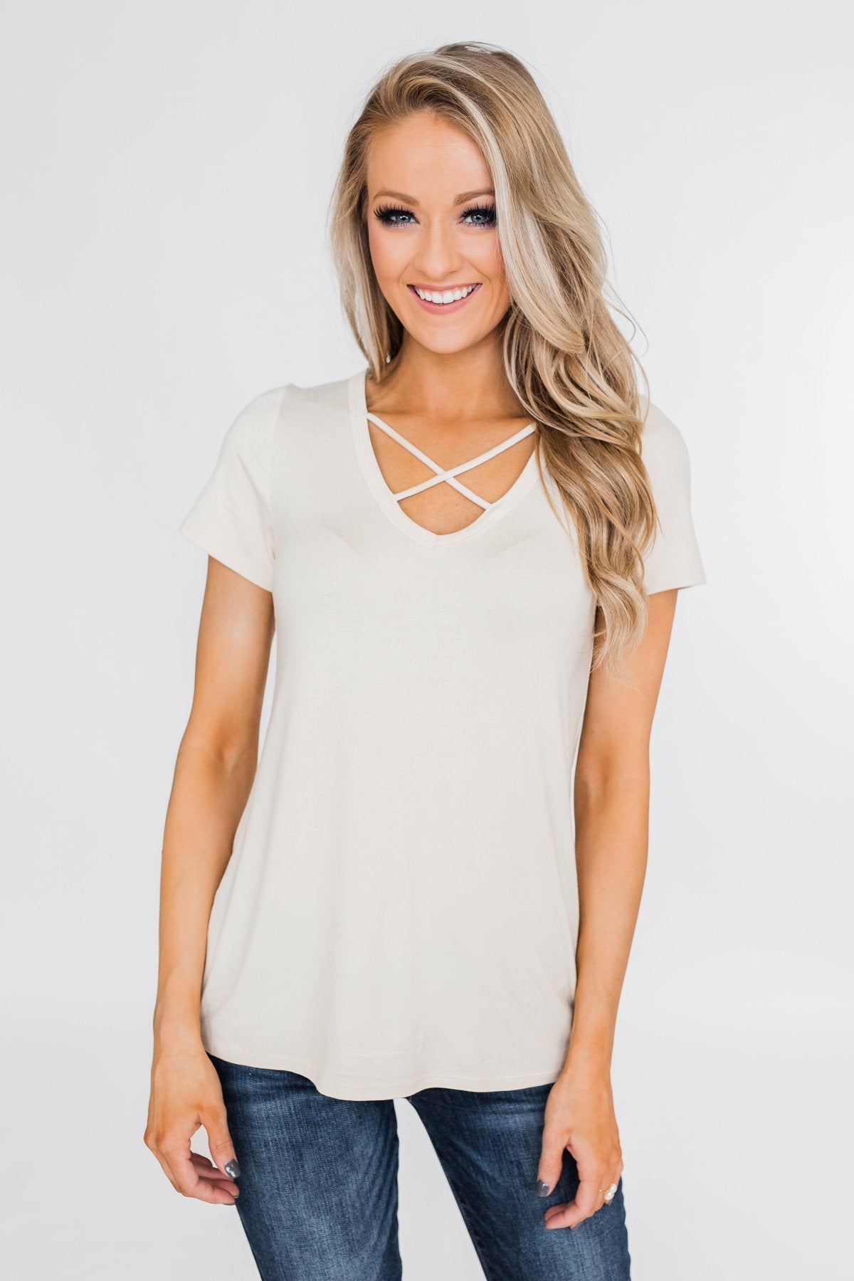 Meet Me Here Short Sleeve Top- Light Tan