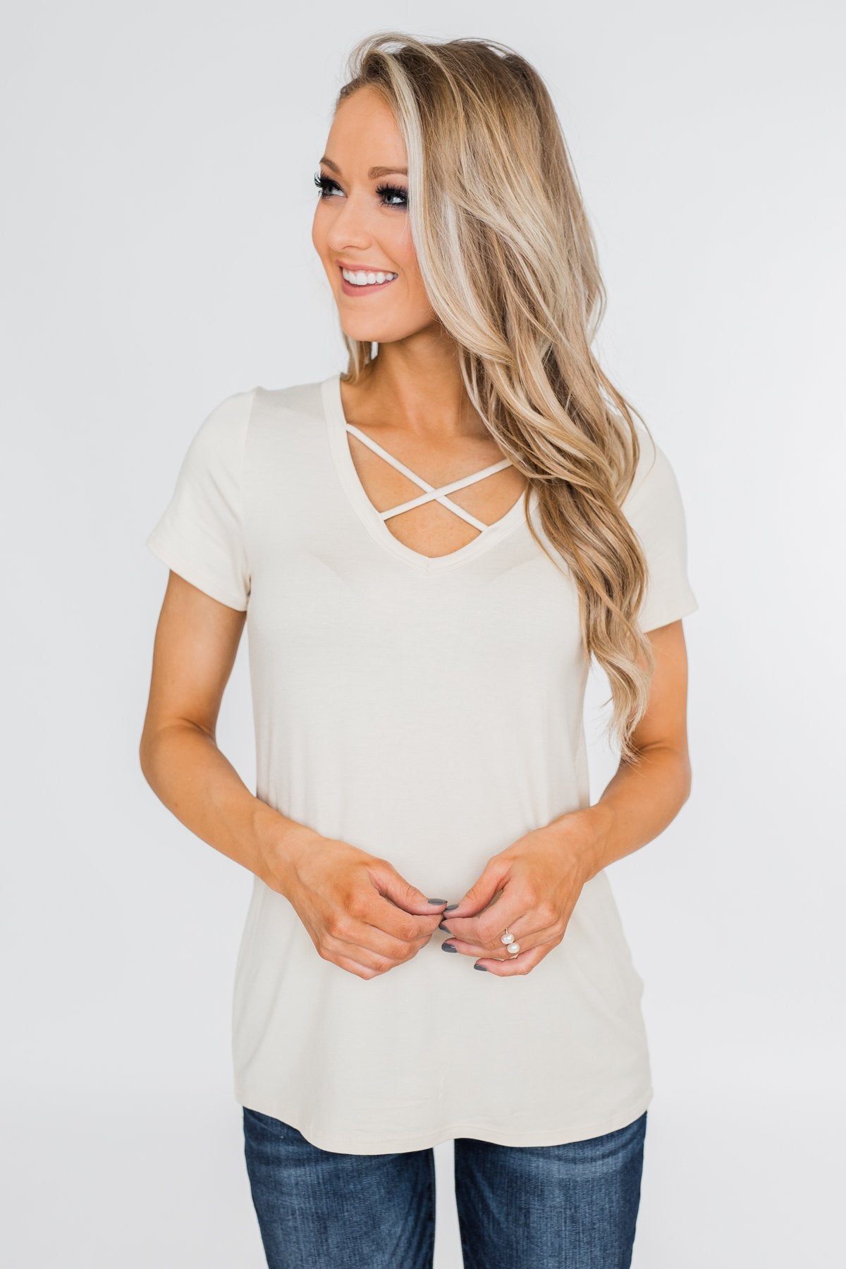 Meet Me Here Short Sleeve Top- Light Tan