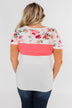 Color Block Short Sleeve Floral Top- White & Pink