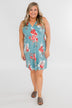 Soak Up The Sun Floral Dress- Antique Teal