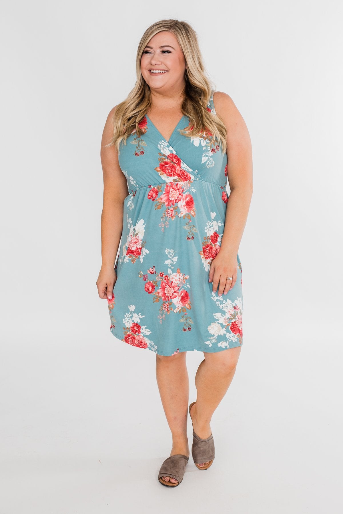 Soak Up The Sun Floral Dress- Antique Teal