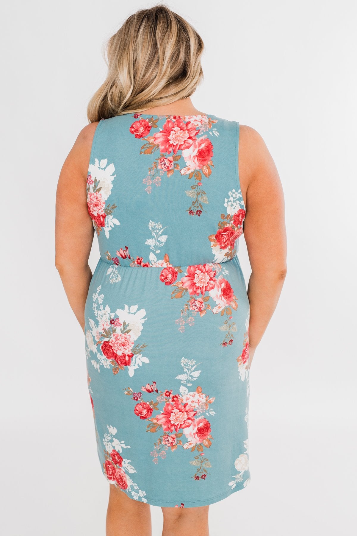 Soak Up The Sun Floral Dress- Antique Teal