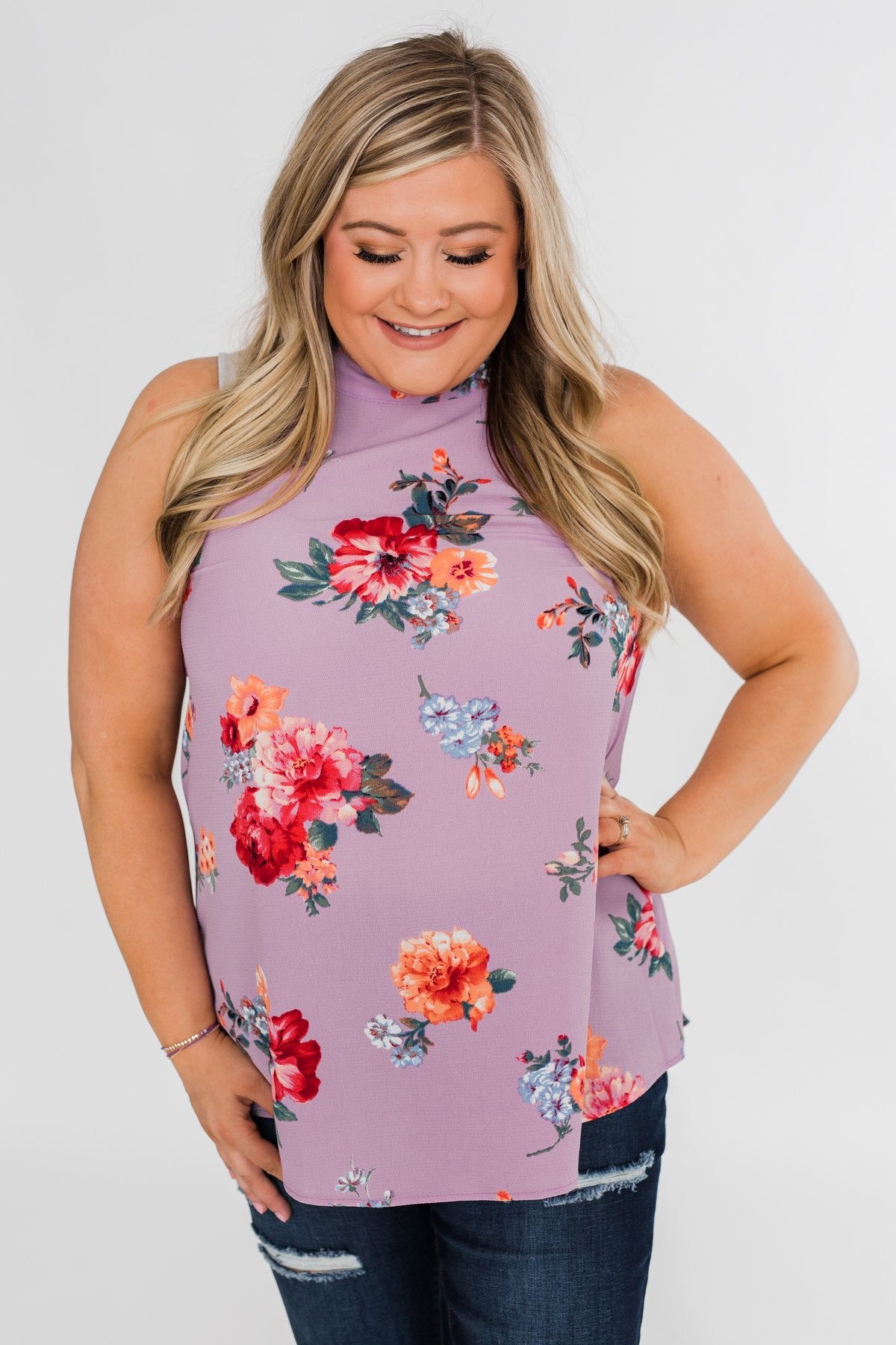 Flourish in Floral Halter Tank Top- Orchid