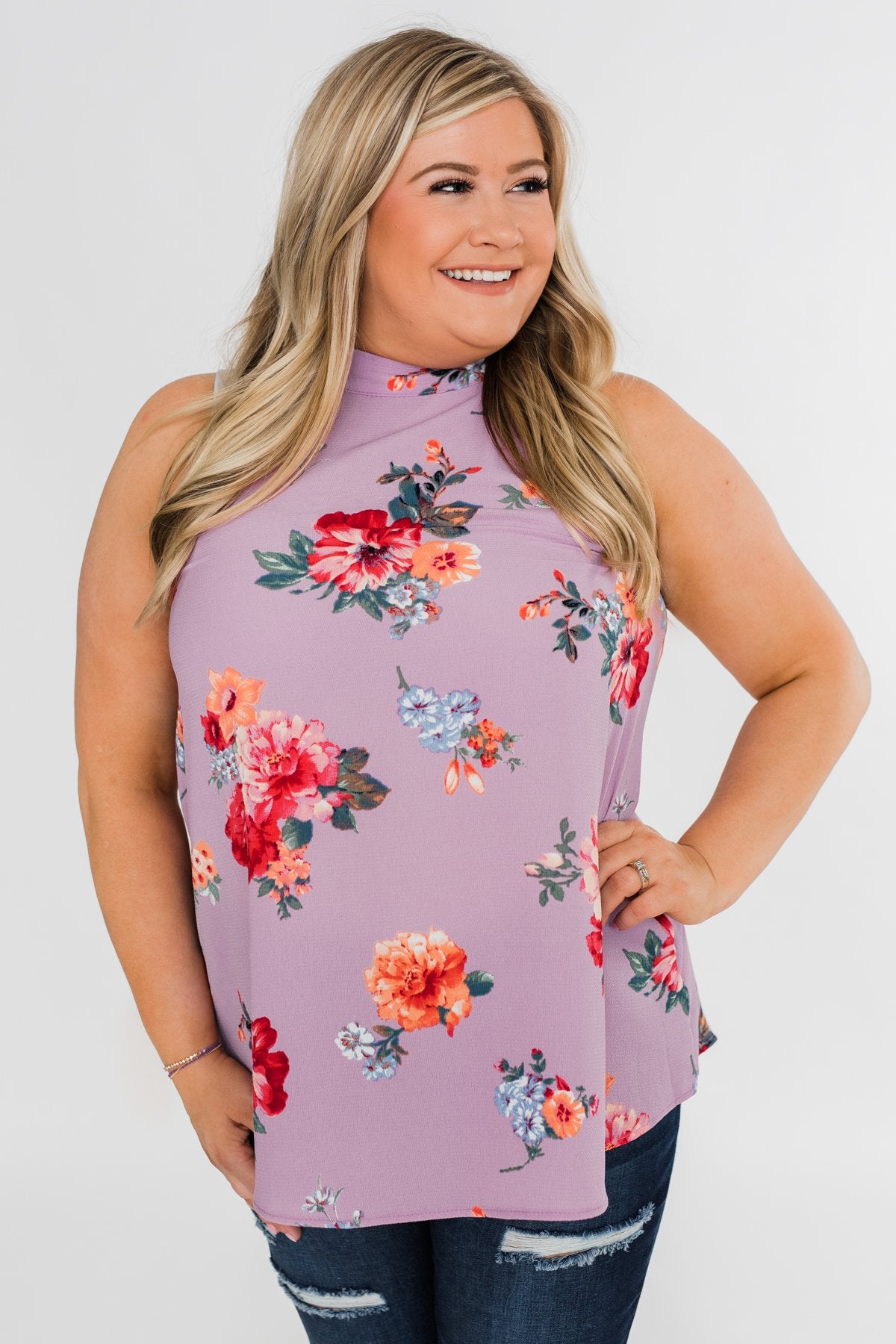 Flourish in Floral Halter Tank Top- Orchid