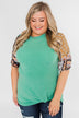 Keep Walking On Printed Sleeve Top- Jade Green