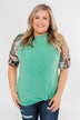 Keep Walking On Printed Sleeve Top- Jade Green